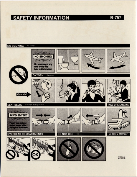 Image: safety information card: Leisure Air, Boeing 757
