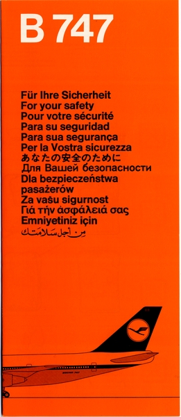 Image: safety information card: Lufthansa, Boeing 747