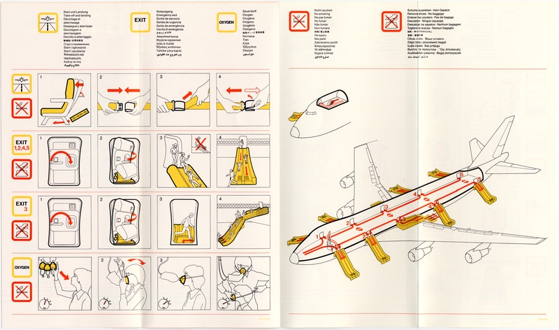 Image: safety information card: Lufthansa, Boeing 747