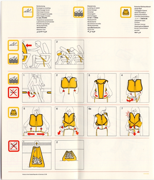 Image: safety information card: Lufthansa, Boeing 747