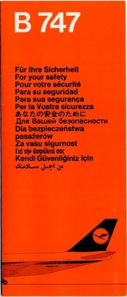 Image: safety information card: Lufthansa, Boeing 747