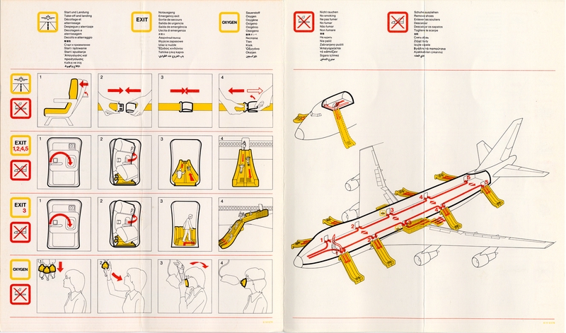 Image: safety information card: Lufthansa, Boeing 747