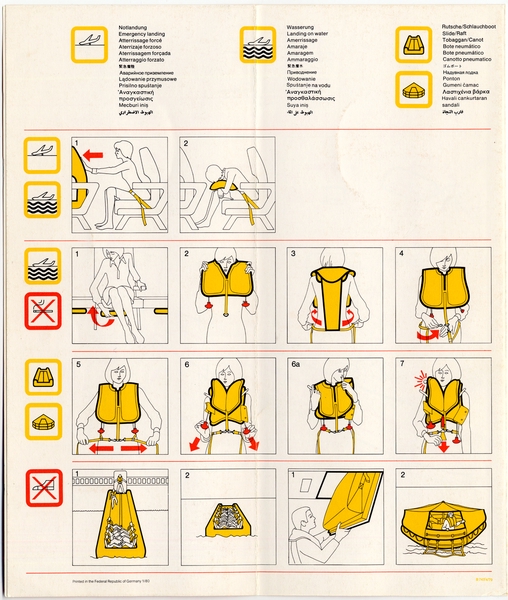 Image: safety information card: Lufthansa, Boeing 747