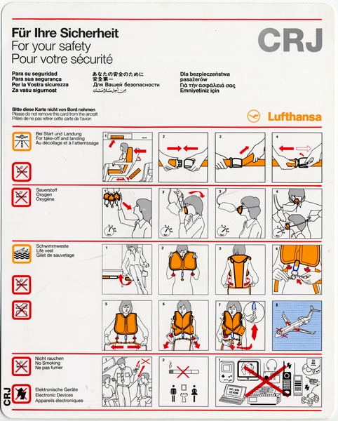 Image: safety information card: Lufthansa, Bombardier CRJ