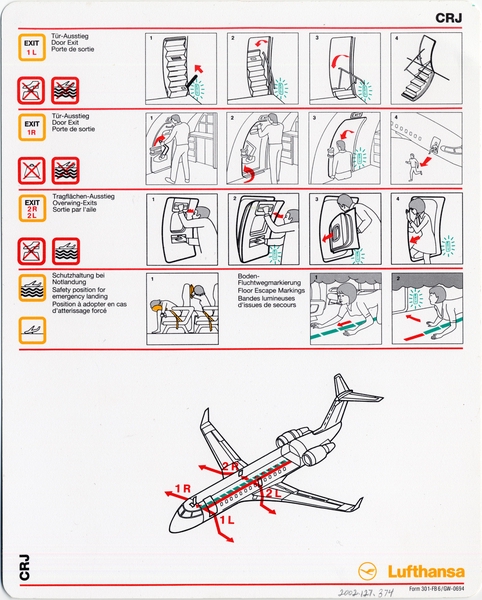 Image: safety information card: Lufthansa, Bombardier CRJ