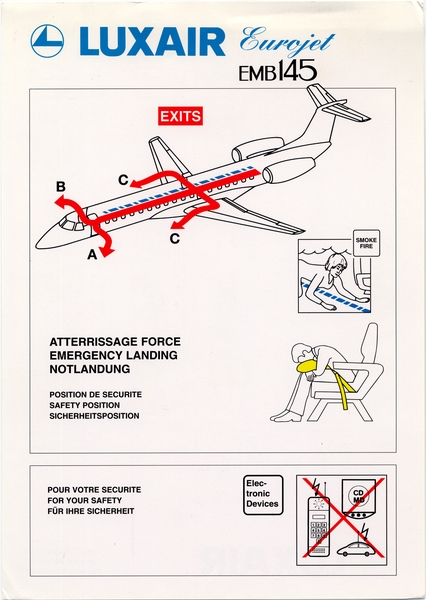 Image: safety information card: Luxair, Embraer EMB-145 ERJ-145