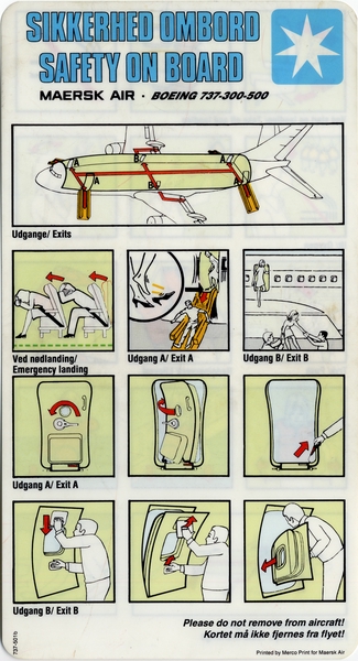 Image: safety information card: Maersk Air, Boeing 737-300/500