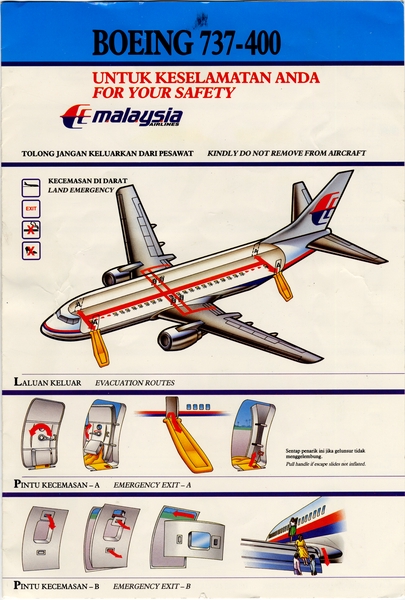 Image: safety information card: Malaysia Airlines, Boeing 737-400