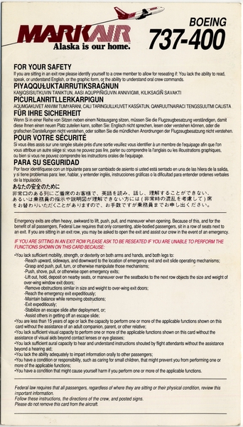 Image: safety information card: MarkAir, Boeing 737-400