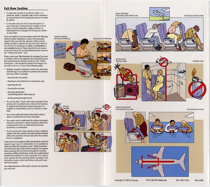 Image: safety information card: Metrojet / US Airways, Boeing 737-200