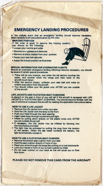 Image: safety information card: Missionary Flights International, Douglas DC-3