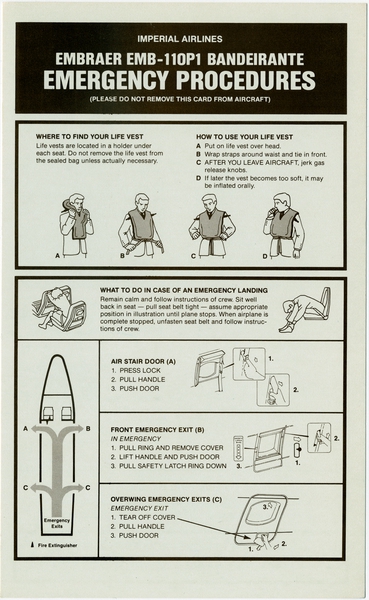 Image: safety information card: Imperial Airlines, Embraer EMB-110P1 Bandeirante