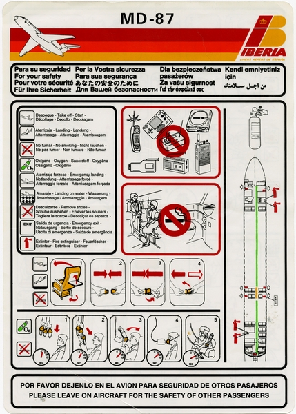 Image: safety information card: Iberia, McDonnell Douglas MD-87