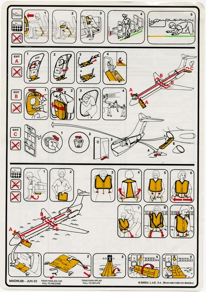 Image: safety information card: Iberia, McDonnell Douglas MD-87