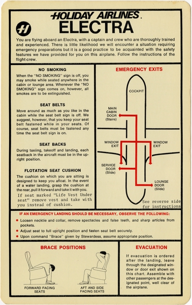 Image: safety information card: Holiday Airlines, Lockheed L-10 Electra