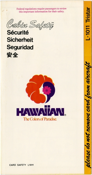 Image: safety information card: Hawaiian Airlines, Lockheed L-1011 TriStar