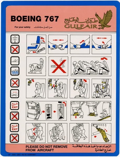 Image: safety information card: Gulf Air, Boeing 767