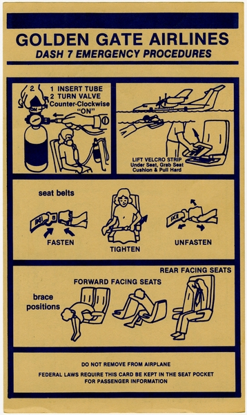 Image: safety information card: Golden Gate Airlines, de Havilland DHC-7 Dash 7