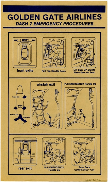 Image: safety information card: Golden Gate Airlines, de Havilland DHC-7 Dash 7