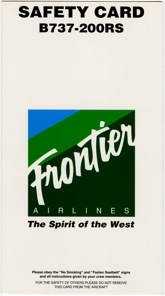 Image: safety information card: Frontier Airlines, Boeing 737-200
