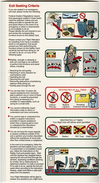 Image: safety information card: Frontier Airlines, Boeing 737-200