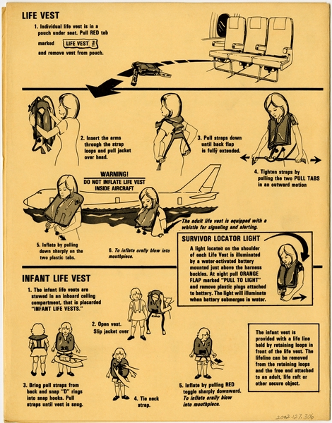 Image: safety information card: Flying Tigers, Boeing 747-212B