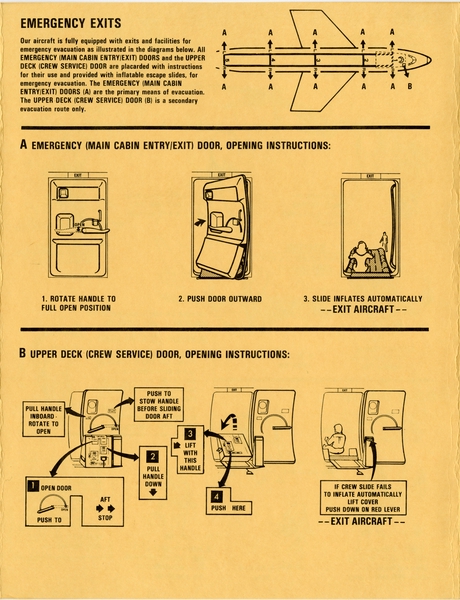 Image: safety information card: Flying Tigers, Boeing 747-212B