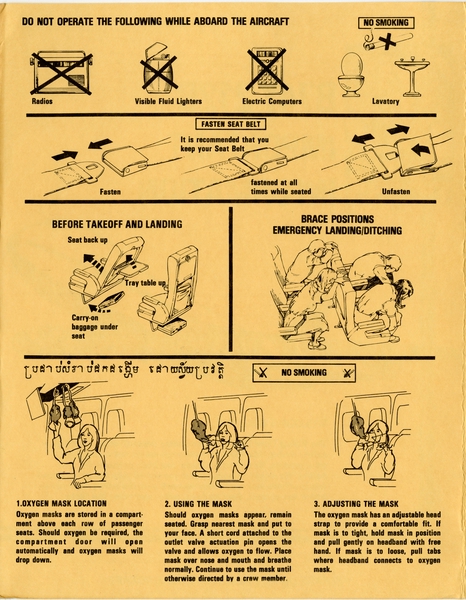 Image: safety information card: Flying Tigers, Boeing 747-212B