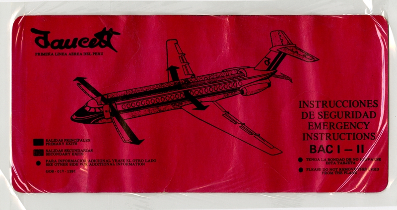 Image: safety information card: Faucett Airlines, BAC One-Eleven