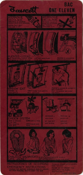 Image: safety information card: Faucett Airlines, BAC One-Eleven