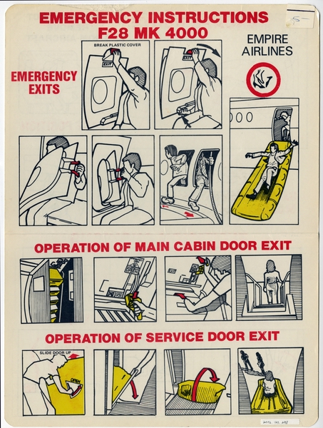 Image: safety information card: Empire Airlines, Fokker F.28-4000