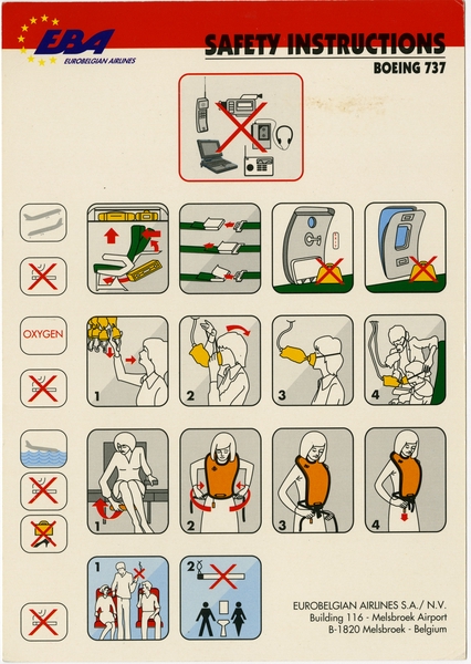 Image: safety information card: Euro Belgium Airlines, Boeing 737