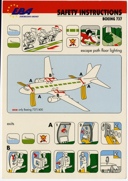 Image: safety information card: Euro Belgium Airlines, Boeing 737