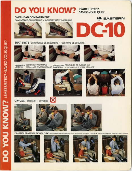 Image: safety information card: Eastern Air Lines, McDonnell Douglas DC-10