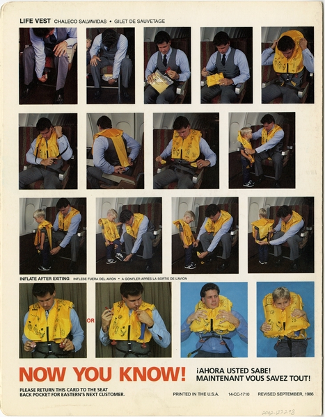 Image: safety information card: Eastern Air Lines, McDonnell Douglas DC-10