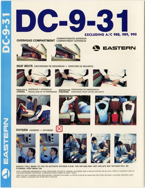 Image: safety information card: Eastern Air Lines, Douglas DC-9-31