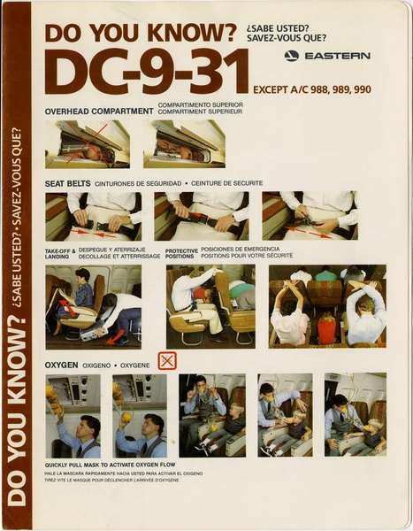 Image: safety information card: Eastern Air Lines, Douglas DC-9-31