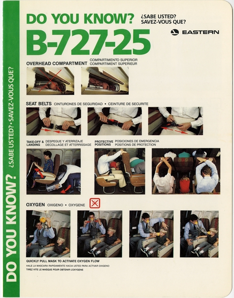 Image: safety information card: Eastern Air Lines, Boeing 727-25