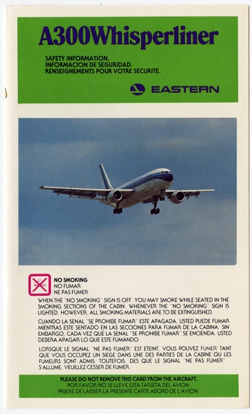 Image: safety information card: Eastern Air Lines, Airbus A300 "Whisperliner"