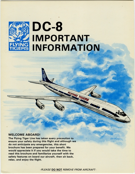 Image: safety information card: Flying Tigers, Douglas DC-8