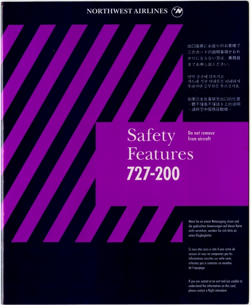Image: safety information card: Northwest Airlines, Boeing 727-200