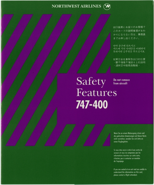 Image: safety information card: Northwest Airlines, Boeing 747-400
