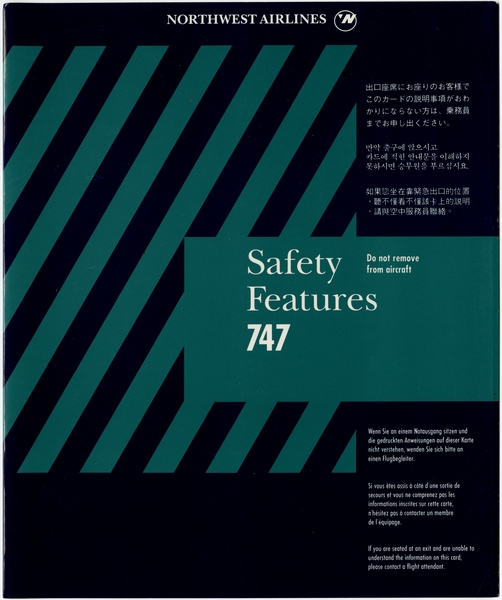 Image: safety information card: Northwest Airlines, Boeing 747