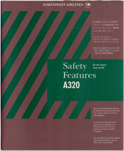 Image: safety information card: Northwest Airlines, Airbus A320