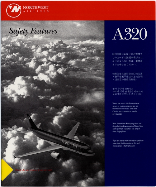 Image: safety information card: Northwest Airlines, Airbus A320