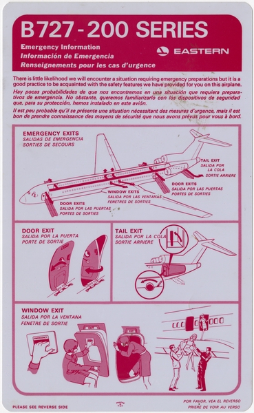 Image: safety information card: Eastern Air Lines, Boeing 727