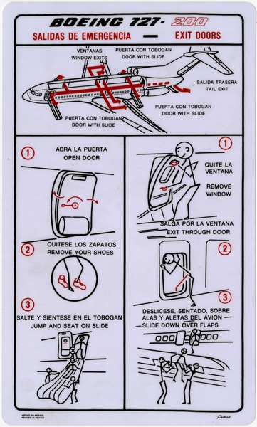 Image: safety information card: Mexicana Airlines, Boeing 737-200