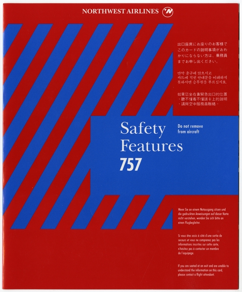 Image: safety information card: Northwest Airlines, Boeing 757