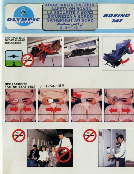 Image: safety information card: Olympic Airways, Boeing 747