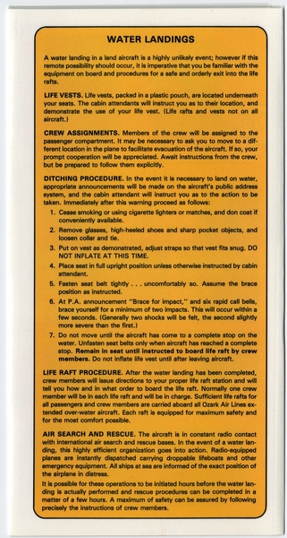 Image: safety information card: Ozark Air Lines, Douglas DC-9 and McDonnell Douglas MD-82